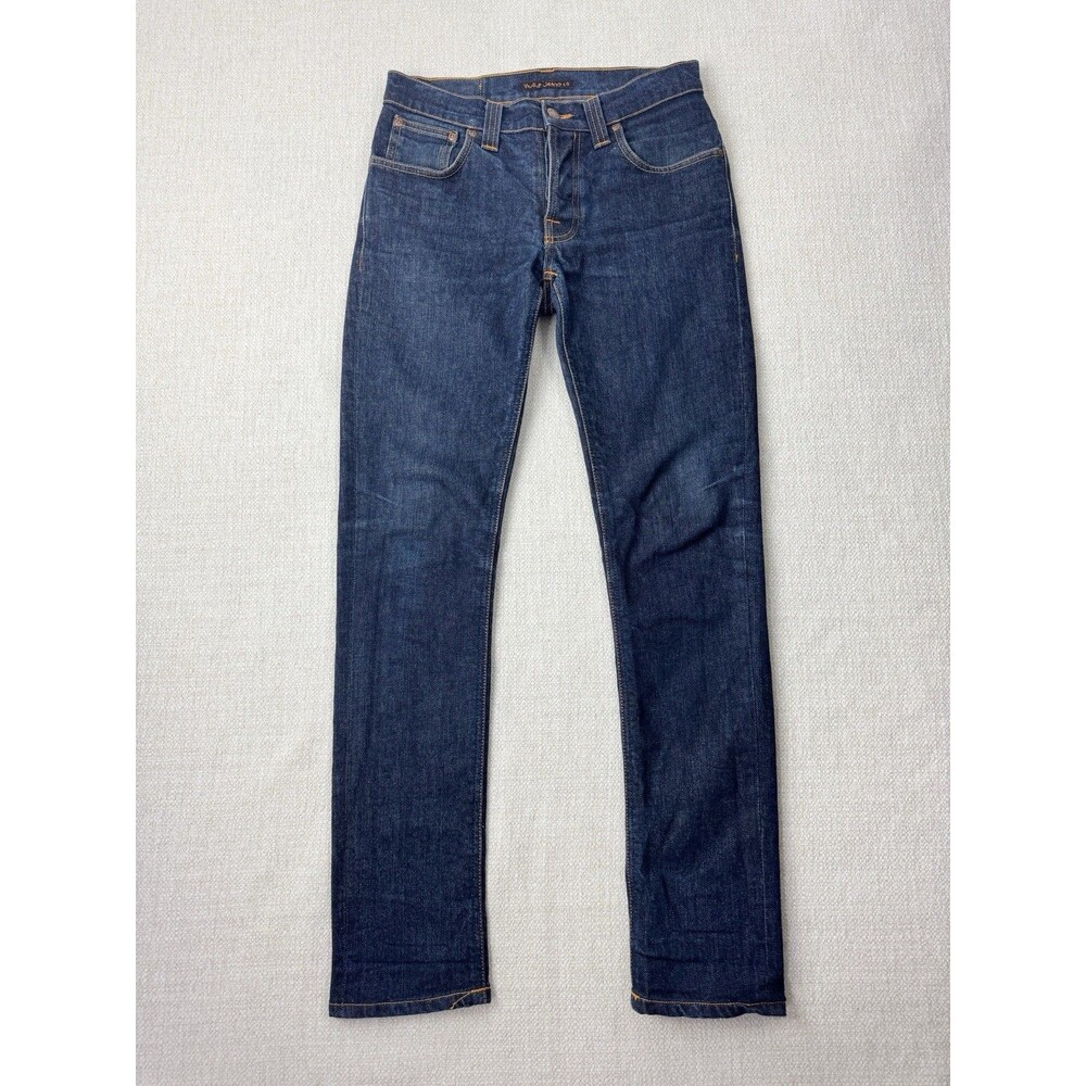 Nudie Jeans Co Grim Tim Men's Blue Denim Straight Stretch Button Fly Jeans 30x32
